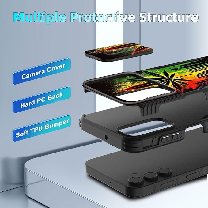 for Galaxy A15 5G Case Built in Slide Camera Lens Cover,Heavy Duty Shockproof Protection Dual Layer Case for Samsung Galaxy A15 5G 6.5 inch 2024,Marijuana Leaf Weed
