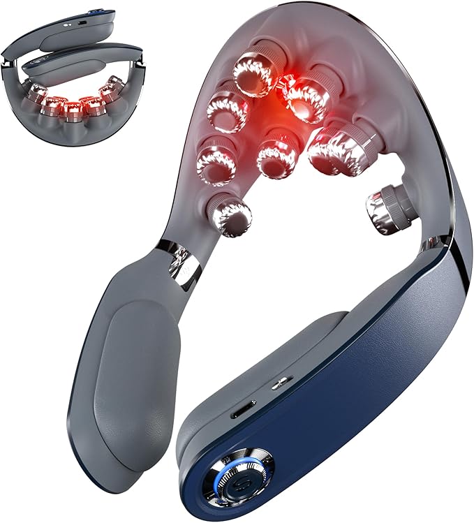 SKG Foldable Neck Massager for Pain Relief Deep Tissue Vibration Cordless Travel Massager,Portable 9D Neck Massager for Office Home Car Chiristmas Gifts for Men Women Dad Mom Grandpa