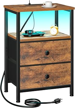 LOAKEKEL Night Stand, LED Nightstand with Charging Station