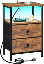 LOAKEKEL Night Stand, LED Nightstand with Charging Station - Image 1
