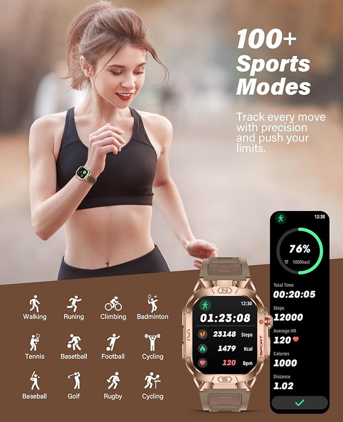 SOUYIE Military Grade Smart Watches for Men LED flashlight, Blood Pressure/Heart Rate/SpO2/Sleep, 500mAh Large capacity battery, Waterproof Rugged Fitness Tracker Compatible with Android and iOS Phone