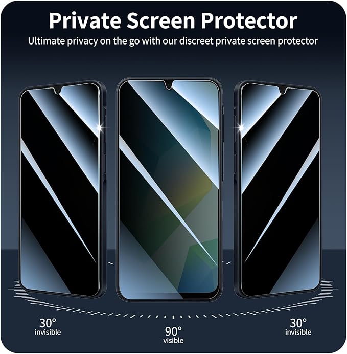 Privacy Screen Protector for Samsung A16/A26/A17, Anti-Spy Tempered Glass, Double Shatterproof 9H Hardness, Private Black Dark Protection, Anti-Scratch Impact Resistant Case-Friendly - 3 Pack