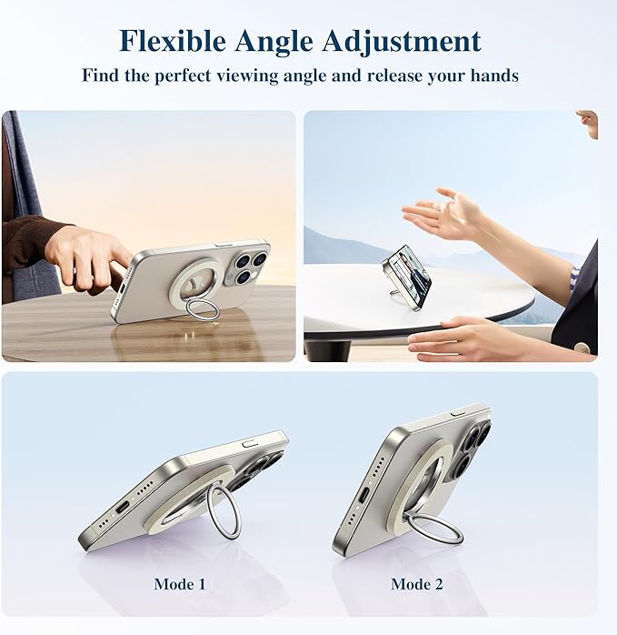 GVIEWIN Magnetic Phone Ring Holder Compatible with MagSafe Grip, [Super Magnet] 360° Rotatable Adjustable Kickstand, Mag Safe Stand for iPhone 17 Pro Max/Air/Plus/16/15/14(Grey)