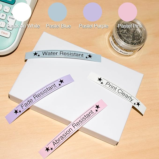 Compatible with Brother Label Maker Tape Pastel Pink Purple Blue, 12mm 0.47 Laminated TZe-231 MQE31 MQF31 MQ531, Multi Color Label Refills for PTouch PTD220 PTD210 PTD400 PT-H100, 4 Pack