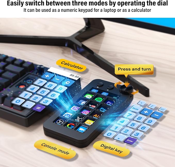 Macro Pad,Macro Shortcut Keyboard,With15 Customizable Macro Keys,Three Modes (Shortcut Keys,Calculator and Numeric Keypad),Work for OBS,PowerPoint,Photoshop and Adobe Premiere Pro(N1 black)
