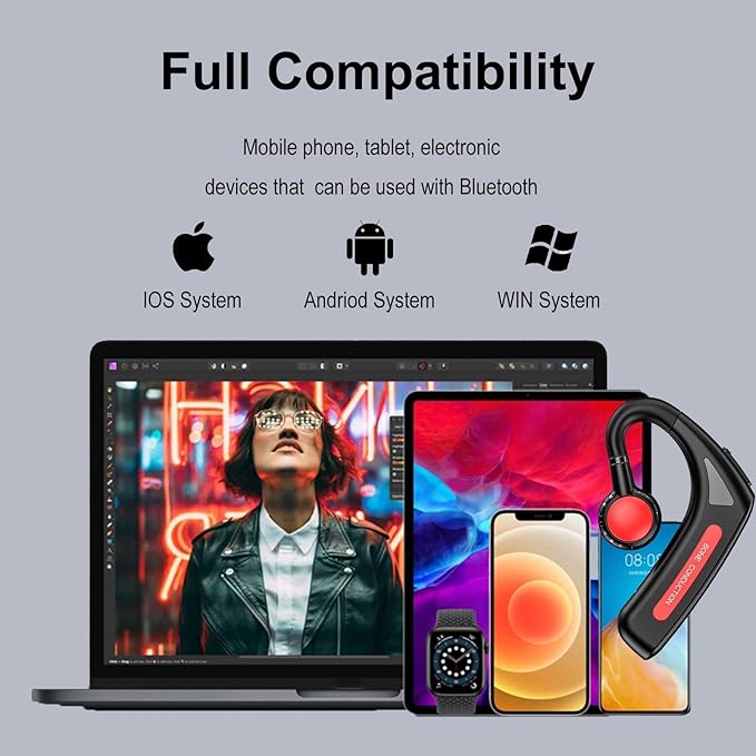 Open Ear Headphones Bluetooth Single Bone Conduction Wireless Earbuds with Earhooks Microphone Earphones Waterproof Long Battery Life Earpiece for Workout Sports Running Android iOS Non Ear Plug Red