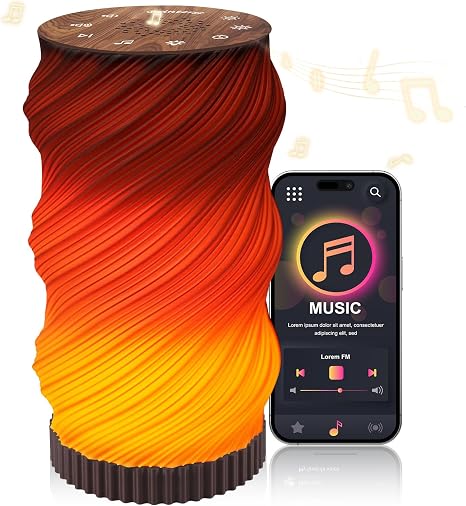 Touch Bedside Lamp with Sound Machine for Adults, Dimmable Night Light for Bedroom, 3-in-1 Bluetooth Speaker & White Noise Machine for Sleeping, Relaxation Dynamic Mood Lighting (Campfire/Breathing)