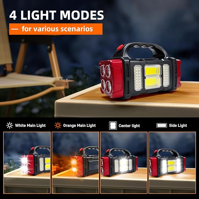 Versatile Solar Flashlight with Dual Charging Modes | 4 Light Modes USB/Solar Powered| Portable Emergency Charger & Outdoor Camping Light (Silver-2pcs)