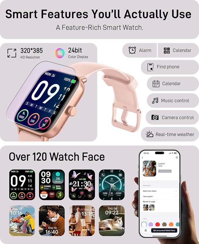 Smart Watches for Women (Make/Answer Calls), Alexa Built-in Smart Watch for Android/iPhones with Receive Messages/Emails/Reminders, 1.85" HD Fitness Tracker Watch with Heart Rate/Sleep/SpO2 Monitor