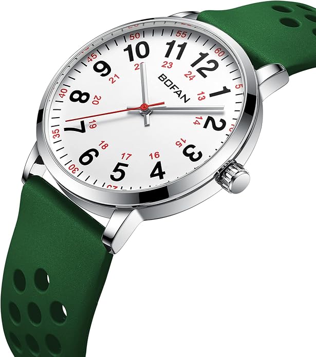 BOFAN Nurse Watch for Medical Professionals,Students,Doctors with Easy to Read Dial,Second Hand and 24 Hour,Soft and Breathable Silicone Band,Water Resistant