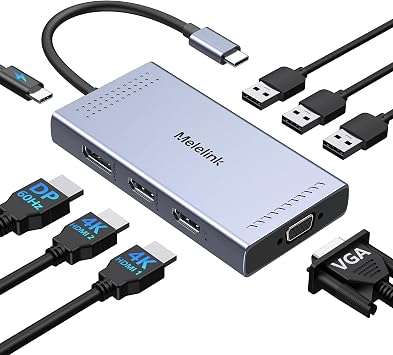 USB C Docking Station Dual HDMI Monitor Adapter, Melelink USB C Hub 3 Monitors Adapter with 2x HDMI 4K,Displayport,VGA,100W PD Charging,3 USB2.0, 8 in 1 Laptop Docking Station for Dell, HP, Lenovo,etc - Image 2