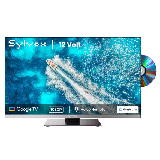 SYLVOX 12 Volt TV, 22" Smart Television with DVD Player Built in, 1080P Google OS ATSC NTSC WiFi Bluetooth HDMI USB, AC/DC Powered, 12V TV for RV Camper Boat Coastal Home (Marine Series)