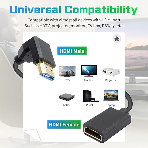 Duttek 8K HDMI Extender Coiled Cable, 4FT/1.2M 90 Degree HDMI Extension with 8K 60Hz Video and 3D HDR for TV, HDTV, Laptop, PC