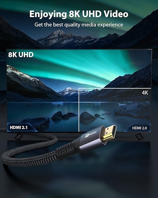 Stouchi HDMI Cable 4ft 48Gbps, Ultra High Speed HDMI Cord 2.1 8K60 4K120 144Hz RTX 3090 eARC HDR10 HDCP 2.2&2.3 Dolby Compatible with PlayStation 5/PS5/Xbox Series X/Apple TV 4K/Roku TV/HDTV/Blu-ray