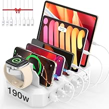 190W Charging Station for Multiple Devices, 6-Port Charger Organizer Dock
