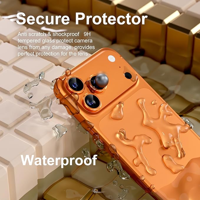 Misea Compatible for iPhone 17 Pro/iPhone 17 Pro Max Camera Lens Protector, Ultra-HD Tempered Glass Camera Cover Screen Protector Metal Individual Ring Protector Decoration Accessories, Orange