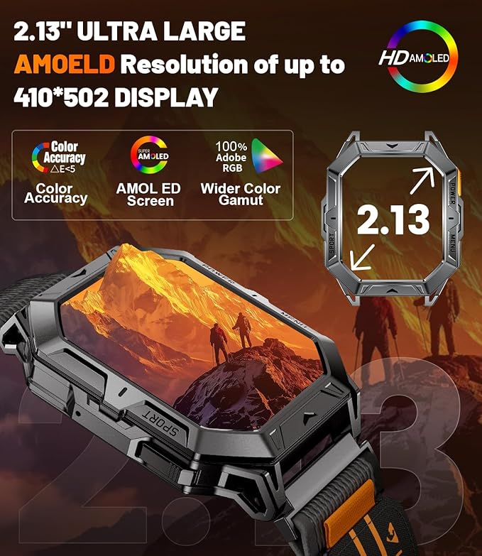 LIGE Smart Watch with 1000 mAh Battery, 2.13" AMOLED Full Touch Screen Military Smart Watches for Men with Make/Answer Call/110 Sports Modes/5ATM Waterproof Watch/Sleep Monitor, iOS Android