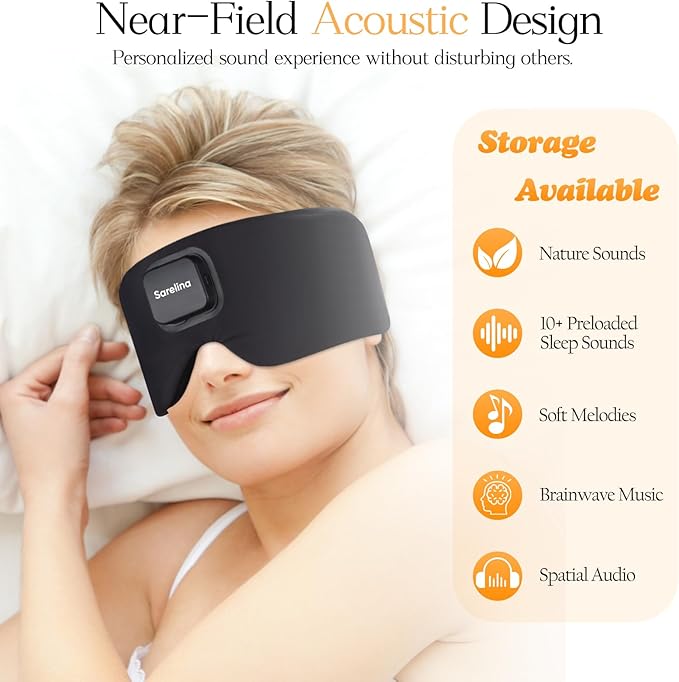 Bluetooth 5.3 Sleep Mask Headphones, Ultra-Soft Ice Silk Washable Eye Mask with Built-in Speakers, Enhanced Audio & Clear Calls, Light-Blocking Comfortable Sleeping Headphones