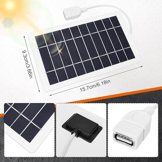5V 5W USB Solar Panel Charger, Portable Solar Panel Kit for Camera, Cell Phone Charging, Camping, Hiking, Outdoor Travel (White 1pcs)