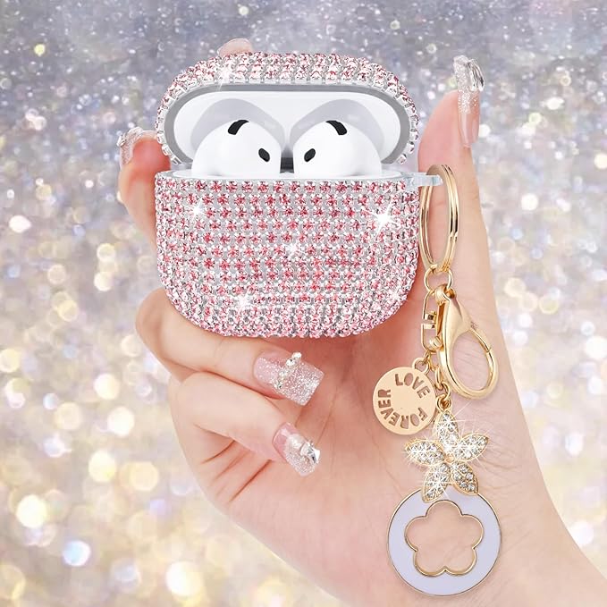 VISOOM Cute Jewelry Case for Airpods 4 Cases 2024 Cover Women, Sparkly Air pods 4 Gen Cases Hard TPU Airpod Case 4th Generation Glitter iPods 4 Cases with Bling Keychain for iPods Earbuds Airpods 4th