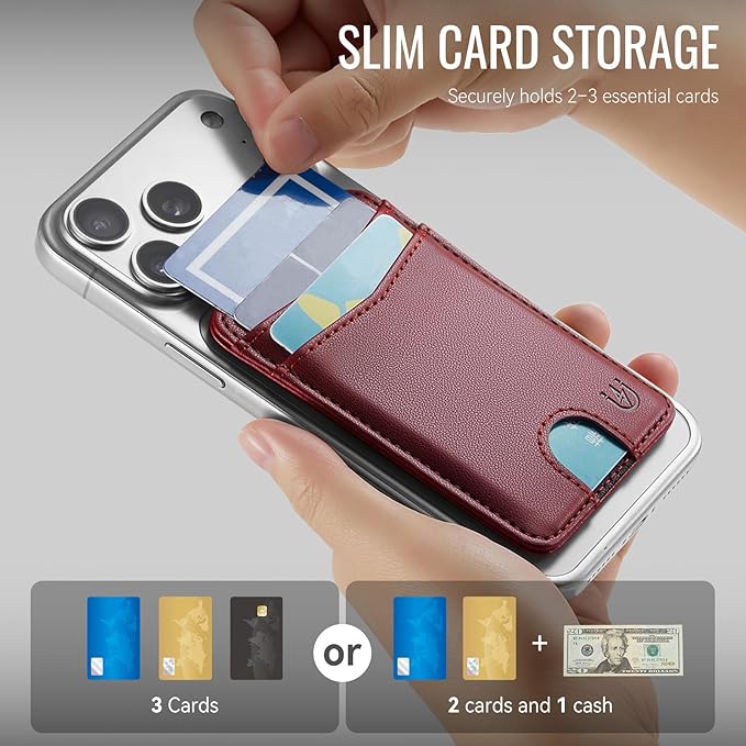 for Magsafe Wallet Magnetic Card Holder RFID Blocking, Strong Magnet Slim Wallet Stick on Phones and Cases for iPhone 17/16/15/14/13/12/ Pro/Max/Plus, Wine Red