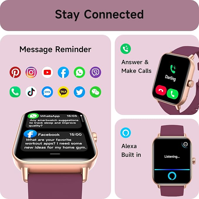 aeac Smart Watches for Women Answer/Make Calls, AI Alexa Built-in, 1.8" Touch Screen Fitness Watch with Android & iPhone, IP68 Waterproof Heart Rate/Sleep/SpO2 Monitor, Pedometer, 120+ Sport Mode
