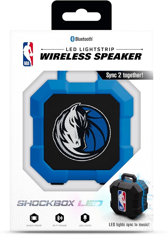 SOAR NBA Shockbox LED Wireless Bluetooth Speaker - Water Resistant IPX4, 5.0 Bluetooth with Over 5 Hours of Play Time - Small Portable Speaker - Officially Licensed NBA, Perfect Home & Outdoor Speaker