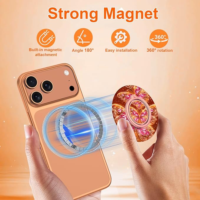 Magnetic Phone Ring Holder for MagSafe Grip,[Super Magnet],Stylish 360° Rotation Cell Phone Grip Stand Finger Ring Kickstand for iPhone 17 16 15 14 Pro Max,iPad and Smartphones,Light
