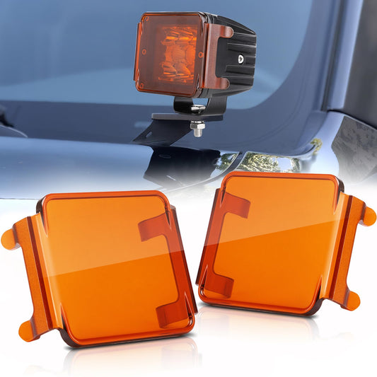 2PCS Pod Light Covers Amber 3 Inch LED Light Bar Cover Amber LED Pods 3x3 Square Work Lights Cube Covers Ditch Pods PC Lens Cover