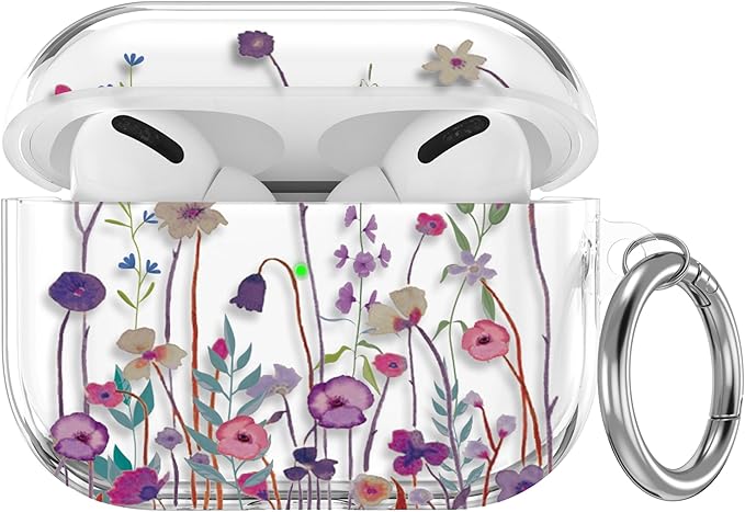 Maxjoy for AirPods Pro 3rd Generation Case, Clear AirPods Pro 3 Case for Women Girly Cute Soft AirPod Pro 3 Cover with Keychain Strap for AirPod Pro 3rd Gen Cover 2025, Purple Floral