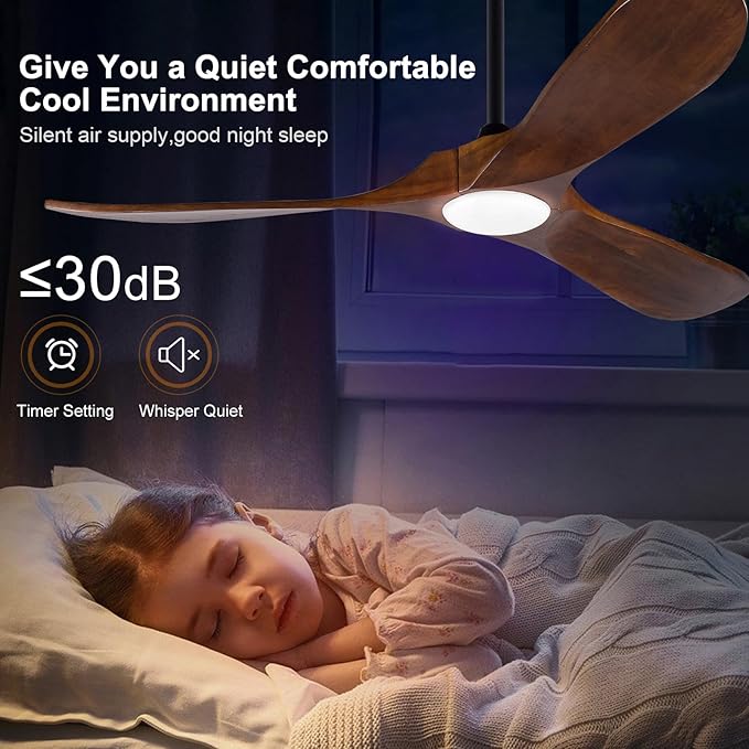 42 Inch Ceiling Fan with Lights, 42 Inch Wood Ceiling Fans with Remote Control, 3 Blades Reversible Quiet DC Motor Ceiling Fan, Indoor Outdoor for Living Room Bedroom Study