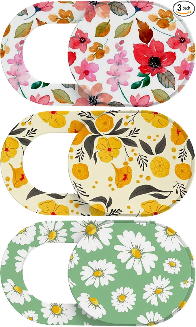 Laptop Camera Cover Slide Cute, Ultra Thin Webcam Cover for iPhone iPad MacBook Pro Computer iMac Cell Phone PC Accessories, Camera Blocker Slider, Great for Privacy - Flowers (3*Flowes)