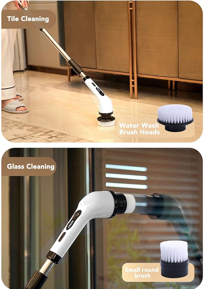 Electric Spin Scrubber, Multifunction Rechargeable Cordless Brush with Adjustable Handle, Replaceable Brush Heads Shower Brush for Bathroom Kitchen