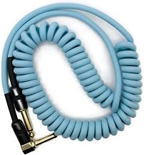 Aestivate 10ft/3m Coiled Guitar Cable L-S Coil Electric Instrument Cable Curly Instrument Cable Stretchable 1/4 inch Right Angle to Straight(Light Blue) - Image 1