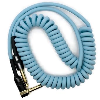Aestivate 10ft/3m Coiled Guitar Cable L-S Coil Electric Instrument Cable Curly Instrument Cable Stretchable 1/4 inch Right Angle to Straight(Light Blue)
