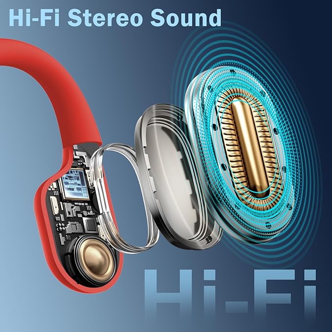 Swimming Headphones-Bone Conduction Headphones, IP68 Waterproof Open Earphones, LiteSurge Bluetooth 5.4 Underwater Sport Earbuds with 32 GB MP3 Memory for Swimming, Marathon-Orange-red