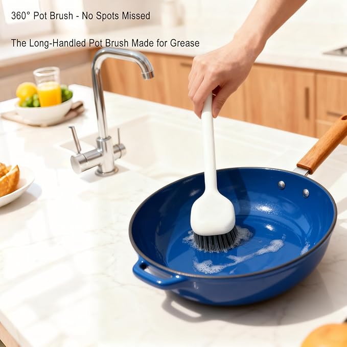 2-Piece Kitchen Brush Set: Handheld Dish Cleaning Brush and Dual-Head Cleaning Tool for Pots, Pans, Sinks, Stubborn Grease, Stovetops, and Burnt-On Residue