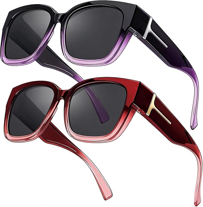 LVIOE 2 Pack Polarized Fit Over Sunglasses for Women Men Oversized Square Over Glasses Sunglasses with UV Protection LS7511