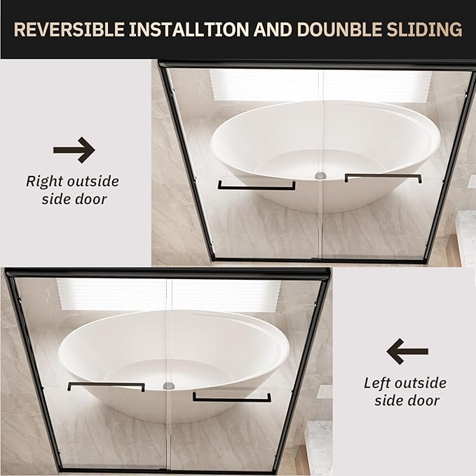 Glass Shower Door 50-54" W x 72" H Semi-Frameless Double Sliding Bathroom Shower Doors with 1/4 inch Clear Tempered Glass for Walk-in Shower, Matte Black