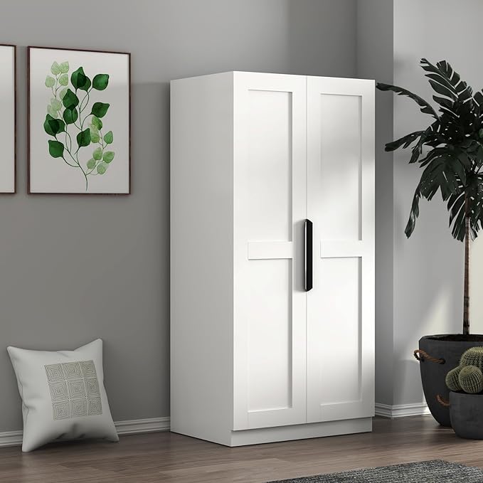 KEIKI 63" Tall Kitchen Pantry Storage Cabinet with Door-Side Rack & Shelves, Freestanding Wood Hutch Food Pantries Cupboard for Coffee Bar, Dining Room