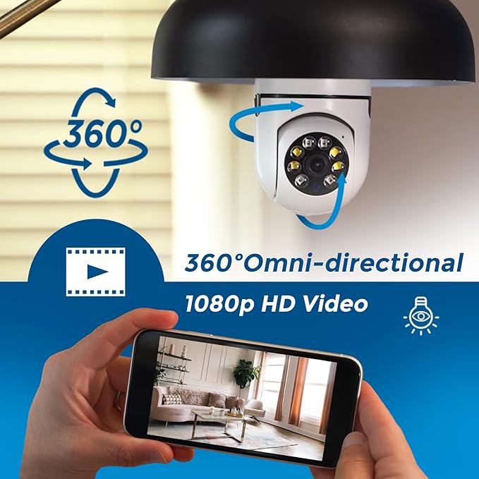Security Camera, Two Way Talk 1080P HD Video WiFi Smart Camera, Indoor Outdoor Night Vision 360 Degree Motion Detection with SD Card