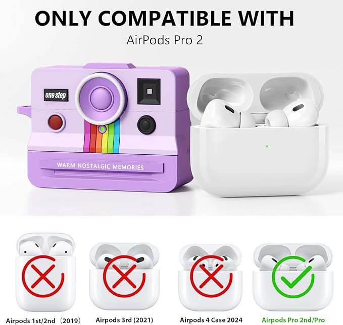 Case for Apple AirPods Pro 2 Cases with Camera Cover Compatible Anti-Drop Silicone Cover AirPods Pro Accessories Kit Cleaning Tools for Earbuds Keychain Earphone Cases (Purple, Airpods Pro 2/1 Case)