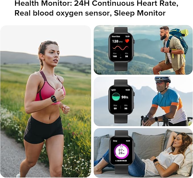 Smart Watches for Men Women, 2.01" HD Screen with 200+ Watch Faces, Heart Rate/SpO2/Sleep Monitor, 123 Sports Modes, IP68 Waterproof Fitness Tracker, Make/Answer Calls, Compatible with Android iPhone