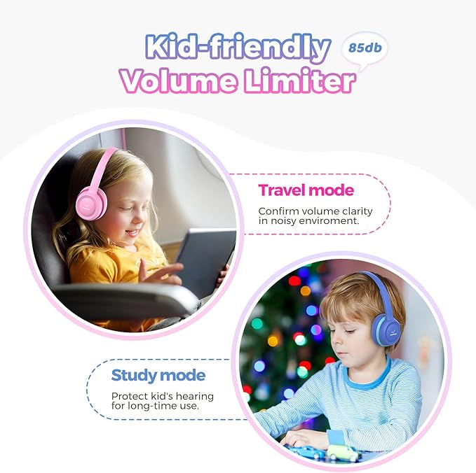 Kids Headphones with 85dB Volume Limit,On Ear Headphones,Adjustable and Flexible for Toddlers to Adults,Suit for School Classroom Students Teens Children