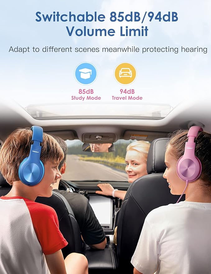 Kids Headphones with Microphone, Over-Ear Headphones for Kids with Sharing Function, 85dB/94dB Safe Volume Limit, Wired Headphone for Children, Kid Headset for School, Study, Travel, Pink