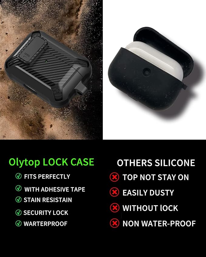 for Airpods Pro 2/1 Gen Case Cover with Lock (2019/2022/2023), Rugged Locking Case for Airpod Pro 2nd/1st Generation Shockproof Armor Protective Skin for Apple iPod Pro, Black