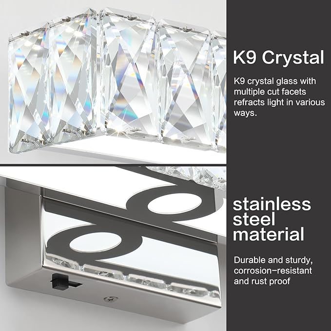 SOLFART Crystal Vanity Lights for Bathroom, 5 Color Adjustable Dimmable,16.5 Inch LED Bathroom Vanity Light Fixtures 5CCT