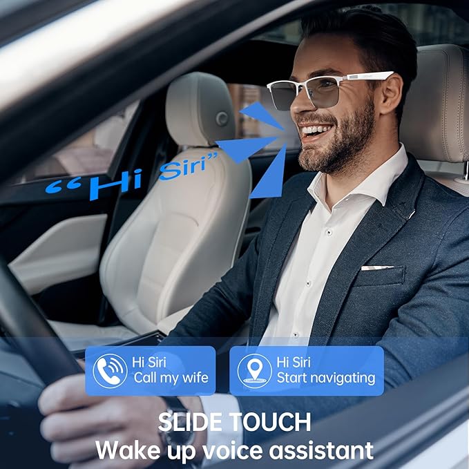 AIRMARS Smart Glasses for Men & Women, Bluetooth Glasses with Photochromic/Blue Light Filter&Polarized Lenses, Smart Sunglasses for Women with Speaker, Interchangeable Frames (Silver)