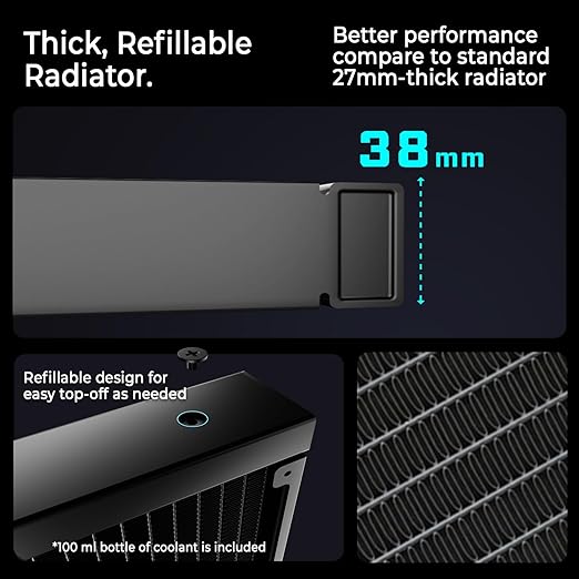 ENERMAX LIQMAXFLO 420mm A-RGB AIO CPU Liquid Cooler - High Performance Pump up to 3000RPM, 38mm Thick Radiator, 60mm VRM Fan, Pressure-Optimized Silent 140mm FDB PWM Fan, Intel LGA1700/AMD AM5 Ready