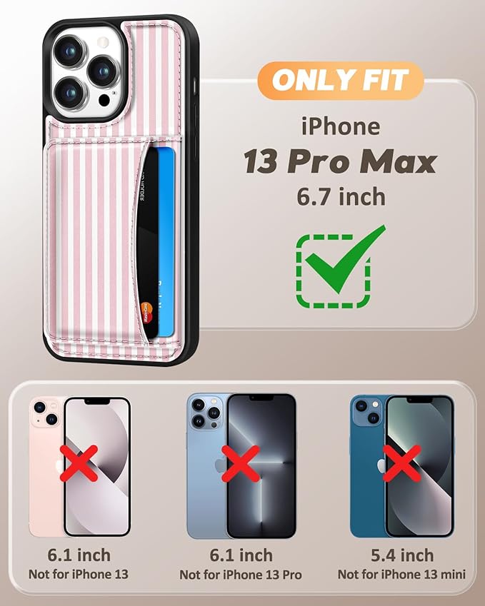 for iPhone 13 Pro Max Case with Wallet - Fits 4 Card Slots, Compatible with MagSafe for Women Aesthetic Durable PU Leather Credit Card Holder Kickstand Phone Cover for Apple 13 Promax, Stripe